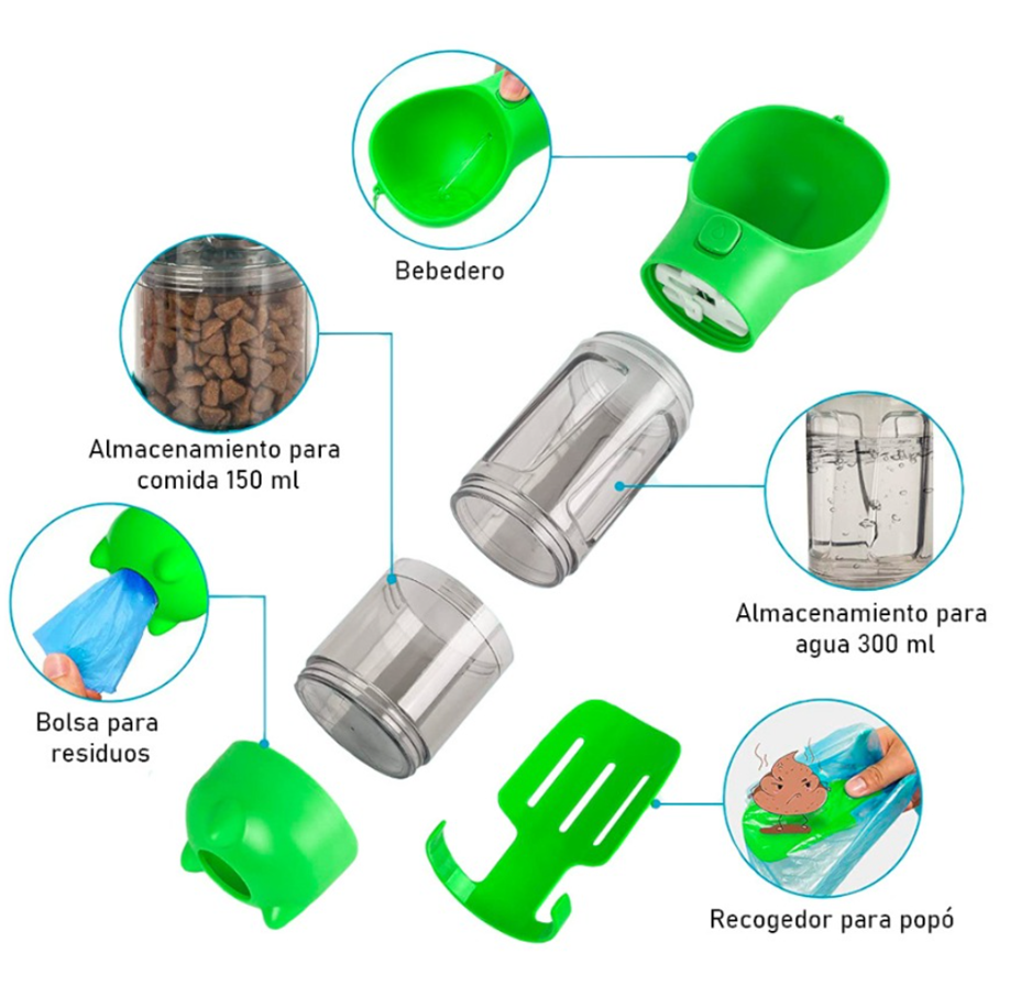 Botella portatil 4 en 1 multifuncional (mascotas)